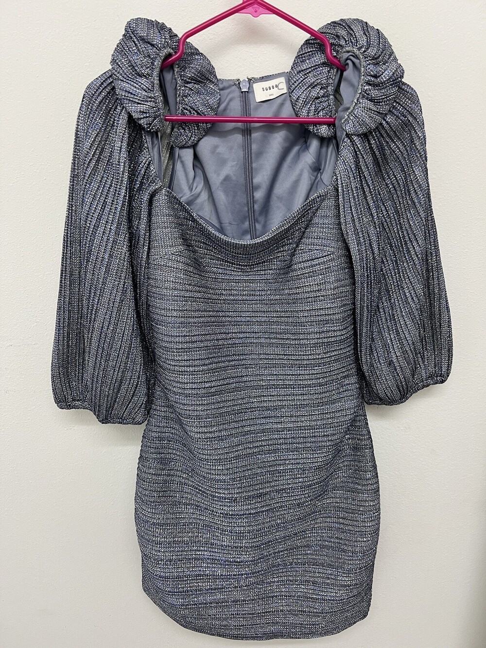 Suboo Mira Ballon Sleeve Metallic Mini Dress Size S Cocktail Party Retail $329